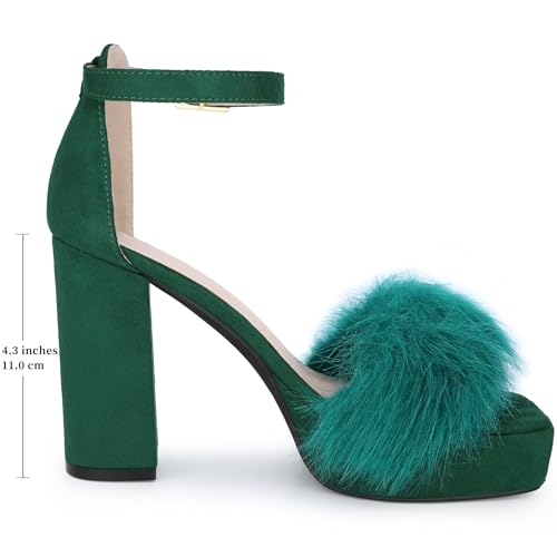 Allegra K Women Faux Fur Square Toe Platform Chunky Heels Sandals Rubber angle 4