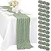12 Pcs 10FT Sage Green Cheesecloth Table Runner 35 x 120 Inches Long Runner for Tables Gauze Fabric Boho Table Runner Decoration Rustic Sheer Runner for Wedding Baby Shower Birthday Party (Sage Green)