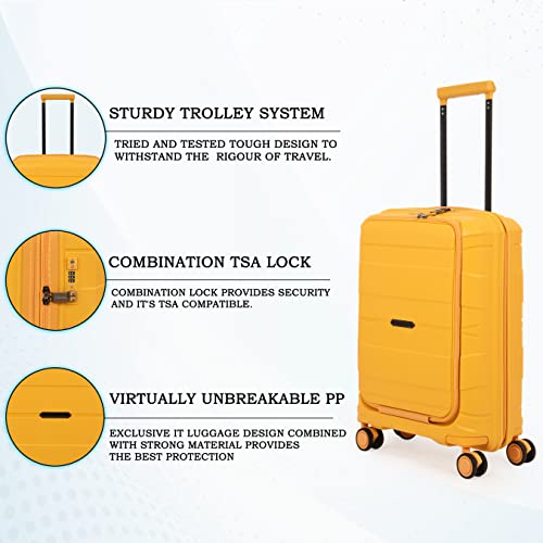 Image of it luggage-Momentous -20 inches PP Hardsided Fashion Luggage Cabin Trolley with Padded Laptop Section 8 Wheel with TSA Lock & Wet Pouch Inside (Mango Sorbet)