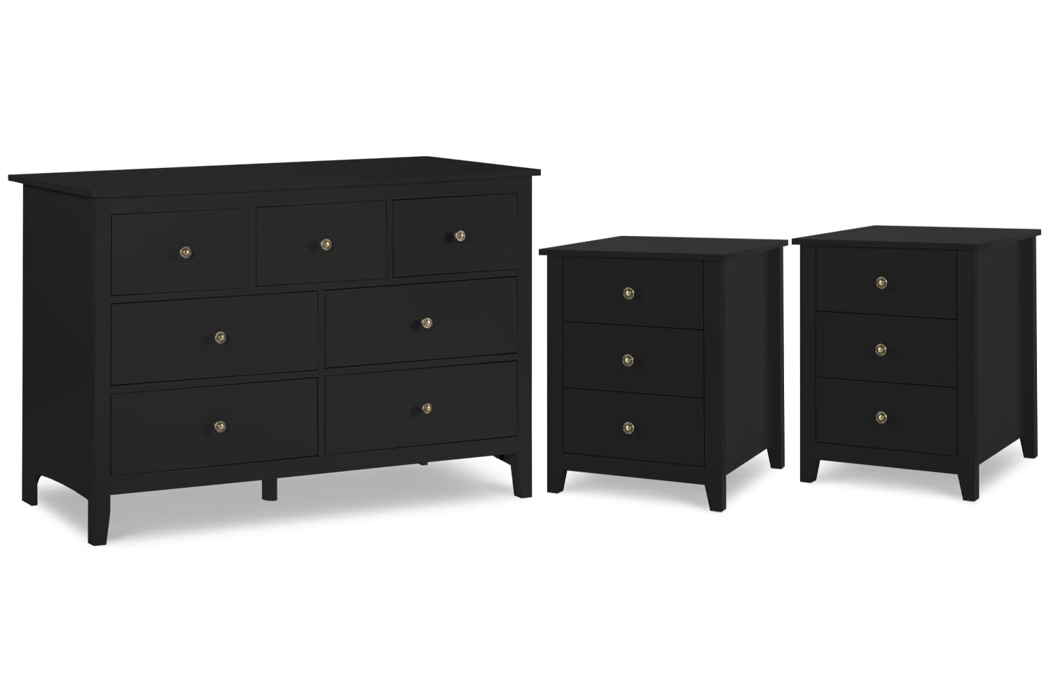 Vikiullf Modern Furniture Set, 3 Piece Bedroom Set - Black Engineered Wood Dresser and Nightstands with 7 Drawers, Scratch-Resistant, Within Easy Reach