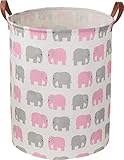 NTAOHAMPER Baby Girl Laundry Basket,Waterproof Kids Hamper for Toys,Clothes Hampers for Nursery,Gift Basket,Room Decor,Collapsible Storage Basket (Pink Elephant)