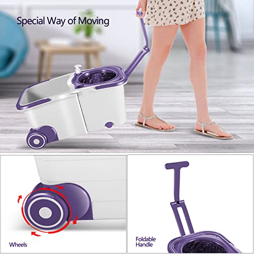 Midyb Mop Bucket With Wringer On Wheels, Spin Mop And Bucket With 6 Microfiber Pads, Separable Buckets, Mops And Buckets For Floor Cleaning #TOP6