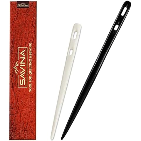 Savina Set 2 Nalbinding Needle Bone & Horn with Large Two-Eyed. Handmade Binding Tool, Multipurpose Weaving/Knitting/Stitching Needles for Craft Work Cover