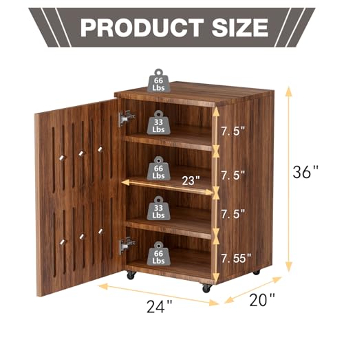 5-Tier-Stereo-Components-Cabinet-Wooden-Audio-Equipment-Cabinet-with-Grille-Door-Closed-Entertainment-Stand-with-Adjustable-Shelves-AV-Media-Vintage-Rack-On-Wheels-for-Living-Gaming-Room-Walnut