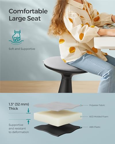 Image of SONGMICS Kids Wobble Chair 5-8Y, Active Sitting Stool with Focus Support, 15.1 inch Height 154 lb Capacity, Anti-Slip Base Tool-Free Assembly, Ink Black and Dove Gray UOSC009B01