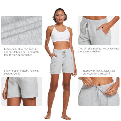 Image of BALEAF Women's Cotton Yoga Shorts Sweat Athletic Lounge Beach Shorts Jersey Pull On with Drawstring Pockets Summer