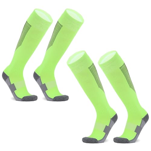 Image of YXHZVON 2 Pairs Kids Football Socks, Sports Socks for Kids, Long Football Sock, Anti Slip Football Sock for Daily Running Training Socks for Unisex (Green)