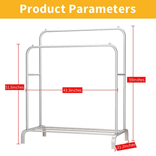 UDEAR Garment Rack Freestanding Hanger Double Pole Multi-functional Bedroom Clothing Rack, White