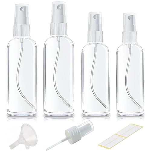 Image of Xolaawa Small Spray Bottle, Clear Empty Mini Travel Plastic Bottle. Premium spray bottles for perfumes and cosmetics. 2 * 1oz, 2 * 1.7oz. (4 Pack)