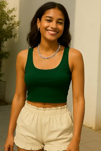 Image of 95% Cotton, 5% Lycra Women's and Girls Solid Ribbed Square Neck Tank Top | Tanktop for Women | Sleeveless Top | Crop Tanktop | Ribbed Tank Top