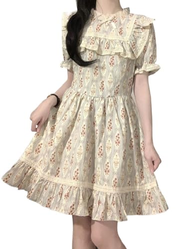 Robe d'été fleurie col nœud manches courtes à volants vêtement tendance dames
