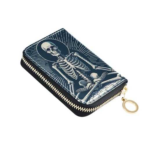 RFID Blocking Credit Card Wallets Cute Wallet for Women Small Zip Around Zipper Travel Wallet with Key Ring Skeleton Black Cool