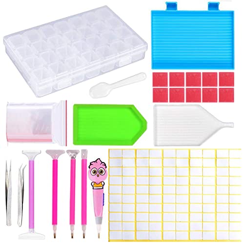 MXJSUA 158 Pcs Diamond Painting Accessories, 5D Diamond Painting Tools with Diamond Painting Storage Containers, Diamond Painting Pen, Glue, Tweezers, Tray, Pen with Light for Diamond Painting Kits
