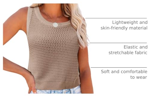 Image of FISACE Womens Crochet Tank Top Sleeveless Knit Summer Sweater | Round Neck, Hollow Out, Lightweight , Casual Crop,Cute Boho Vest
