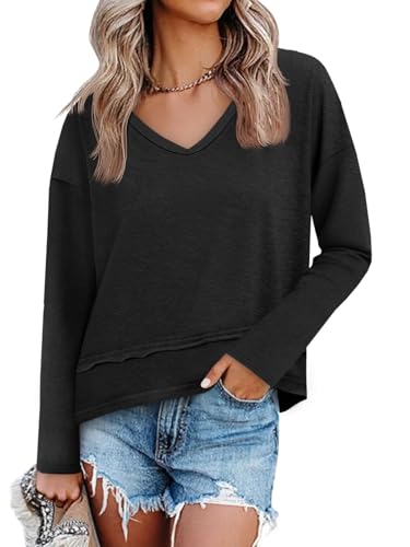 Image of Cicy Bell Womens Long Sleeve T Shirts V Neck Casual Flowy Tops Fall Fashion Loose Fit Basic Tees