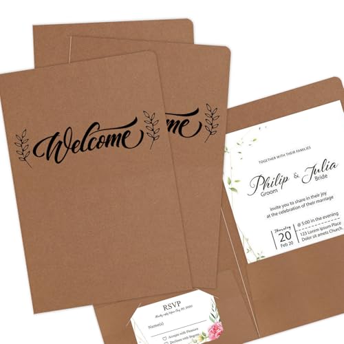 Carpetas de papel kraft de 6 x 9 pulgadas con dos bolsillos para documentos de bienvenida de hotel