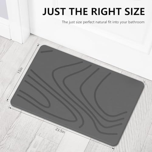 Image of SUTERA Rubber- Stone Bath Mat, Diatomaceous Earth Shower Rectangular Shape Mat, Non-Slip Super Absorbent Quick Drying Bathroom Floor Mat, Natural, Easy to Clean (Dark Grey Wave)