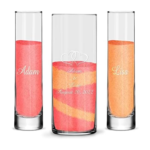 Personalized Unity Sand Ceremony Sets – Salt Ceremony Kit For Weddings, Unity Candle Alternative, Blended Family Sand Set. Best Gift for Wedding or Anniversary. Cylinder w Double Heart Cover
