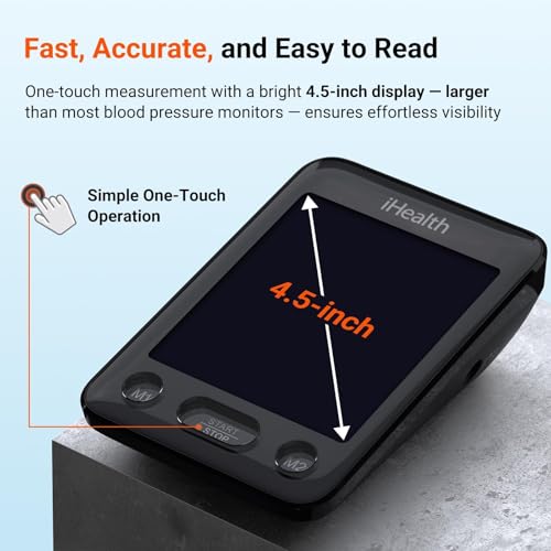 iHealth Accu Blood Pressure Monitor – 4.5" Large LCD(Black), Clinically Accurate, Irregular Heartbeat Alert, Body & Cuff Detection, Bluetooth Sync, Large 8.6"–17" Cuff – Easy for Seniors & Adults - Image 7