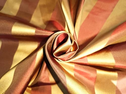 Taffetas de soie rayures jacquard dorées et rouge tissu de luxe large 137cm