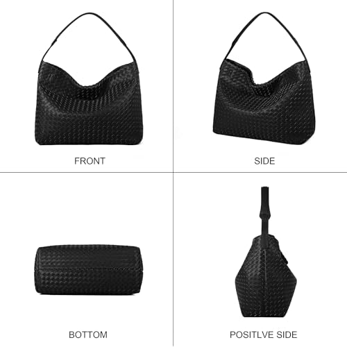 Image of Woven Tote Bag For Women,Vegan Leather Shoulder Bag Large Handbags Satchel Messenger Bag (BLACK+Toy)