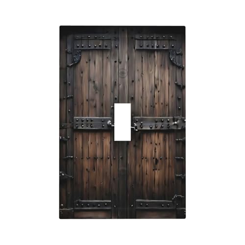 Decorative Light Switch Cover Plate Retro Brown Wood Barn Door Vintage Farmhouse 1 Gang Wall Plate Oversized Single Toggle Wall Cover Plate Jumbo Switchplate Faceplate