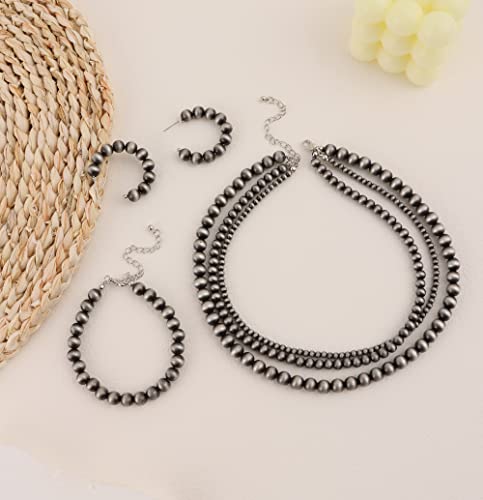 Firazio 3 Set Navajo Pearl Necklace Western Jewelry For Women Including Cowgirl Vintage Multilayer Bead Pearl Necklace Navajo Style Earring And Bracelets #TOP6