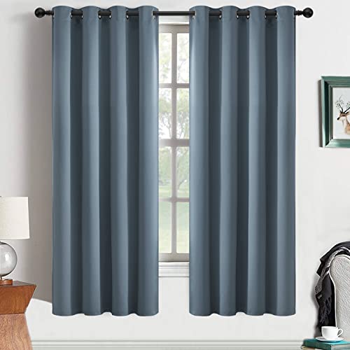 Yakamok Light Blocking Room Darkening Thermal Curtain Panels Blackout Curtains Solid Grommet Top Window Drapes/Panels for Bedroom/Living Room(52x63 Inch, Stone Blue, 2 Panels)