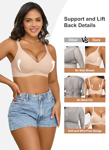 Image of Xcutting Bra for Women Wireless No Underwire Seamless Full Coverage Deep V Bralettes Everyday Comfortable Soft