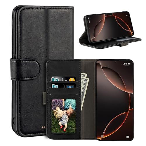 UOGNADGD Leder-Flip-Hülle Kompatibel mit Xteink X3 Geldbörsen-Hülle mit Kartenfächern, Magnetverschluss, Kickstand, RFID Stoßfest (Schwarz)