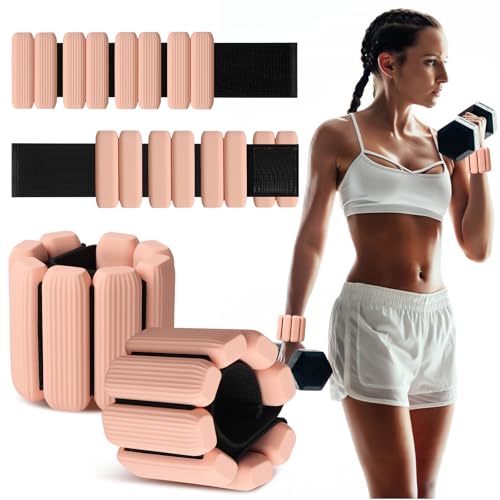 MESUADESI Handgelenk-Gewichte, tragbar, für Damen und Herren, Silikon-Gewichte, verstellbare Arm- und Beingewichte für Wandern, Yoga, Pilates, Laufen, Tanzen, Fitnessstudio, 0,9 kg (Fleischrosa), 2