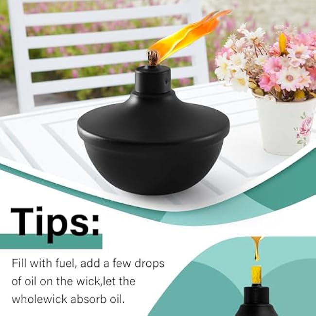 4 Pack Metal Table Top Torches,23.5 oz Citronella Torches for Outside,Refillable Flame Light Torch with Wicks and Covers for Party, Garden Decor,DIY