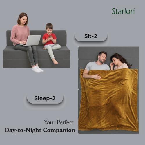 Image of Starlon 3 Seater Foldable Sofa Cum Bed 3-in-1 with 2 Floral Pattern Pillows, Washable Jute Fabric Cover, Space Saving Guest Bed, Pre-Assembled Ash Gray 5x6 Ft