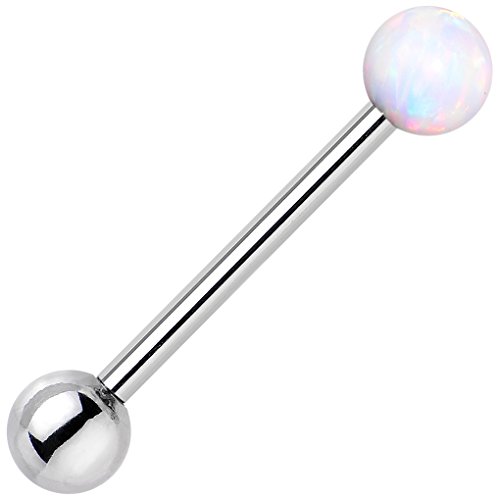 Body Candy Unisex Adult Stainless Steel White Synthetic Opal Ball Body Piercing Barbell
