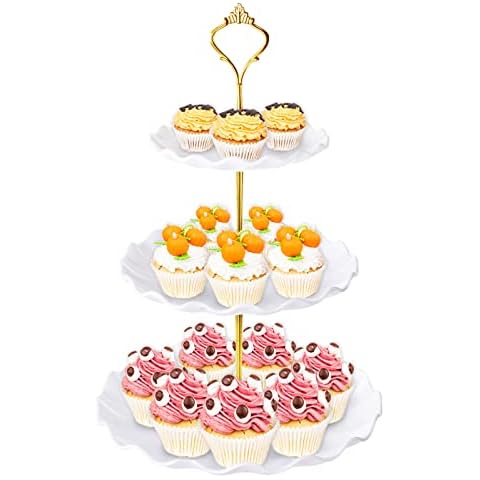 BACUTHY 3 Tier Cupcake Stand Holder, Plastic Cup Cake Stand Towel with Tiered Serving Tray for Cupcakes, Donuts, Fruits and More, White (White) Cover