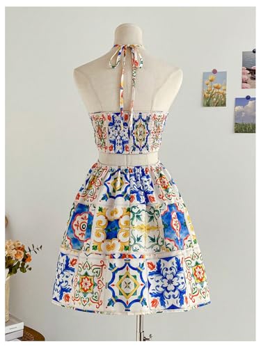 Image of Floerns Women's Floral Halter Neck Vacation Dress Sleeveless Cut Out Boho Cami Dress