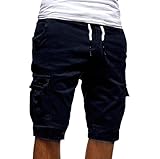 Pantalones Cortos Cargo Casuales de Sarga de algodón para Hombre, con cordón Ajustable, clásicos, elásticos, para Verano, Playa, Chinos, Golf, Azul Marino, Talla XL