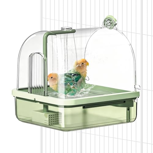 Parrot Bathtub, Bird Bath, Automatic Parrot Shower Bath with Pump, Birds Shower Bathtub with Running Water, Large-Capacity Water Tank for Pet Birds, Cockatiel, Conure, Budgie, Lovebird (Green)