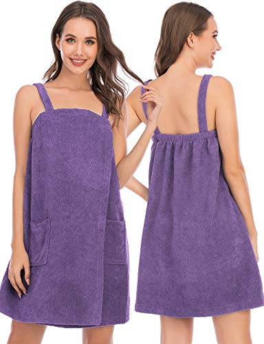 Image of Veseacky Women Bath Wrap Towel for Womens Shower with Pocket Adjustable Spa Robe & Facial Headband