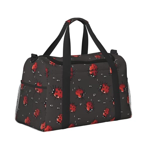 Ladybugs Raindrops Duffle Bag Foldable Travel Tote Bag Carry On Large Weekender Overnight Bags Waterproof Gym Bag For Women Men