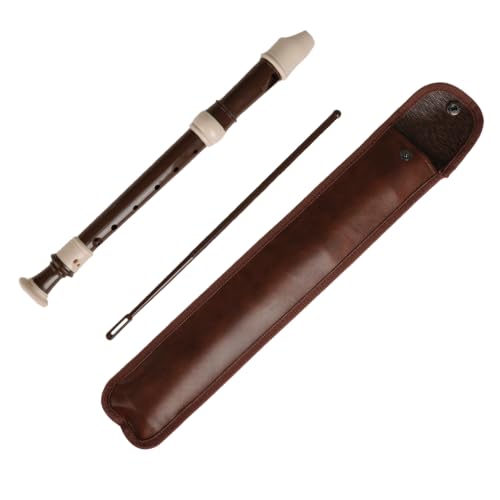 Image of Kadence PRO-BRN Jamming Series Professional Soprano Recorder in C Scale | Baroque Fingering | 3-Piece ABS Design with Adjustable Thumb Rest | Includes Cleaning Rod & Synthetic Leather Pouch | Brown