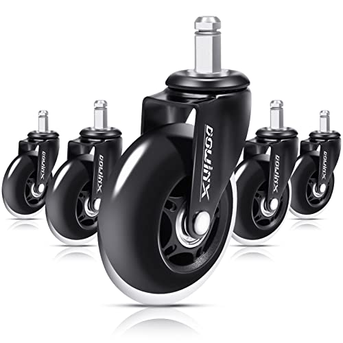 Dowinx Bürostuhl Rollen, 5er Set Hartbodenrollen für Bürostühle, Sehr leise Bürostuhlrollen, Bürostuhl-Räder Ersatzrollen für Teppich- und Parkettböden Cover