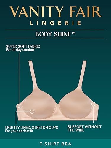 Image of Vanity Fair Women's Perfect T-Shirt Bra, Body Shine Full Coverage, Lightly Lined Cups up to DD