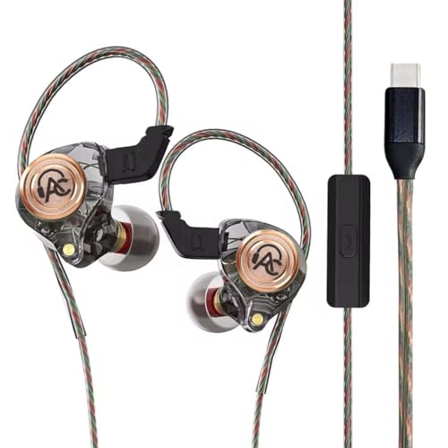 Image of BR Pro IEM Wired Earphones, in Ear Monitor with Type-C Plug, 10mm Titanium Driver, HD Mic, Oxygen-Free Copper Cable, Noise-Isolating Eartips - for Android, Laptops, Tablets