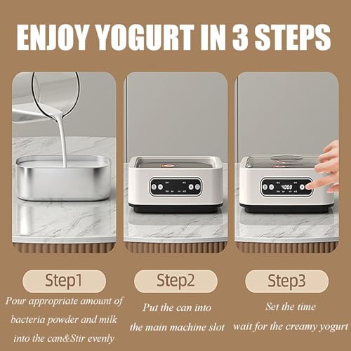 Yogurt Eléctrico, Automático Acero Inoxidable con Control de Temperatura y Tiempo Ajustables, Tarros para Yogur, Natto, Vino de Arroz, Fermentación,