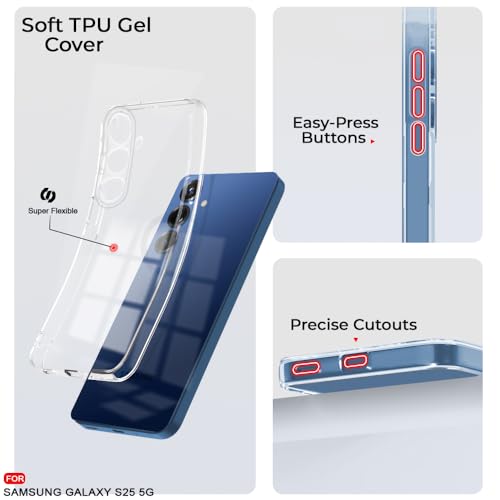 Image of AESTMO Back Case Cover for Samsung Galaxy S25 5G | Crystal Clear Design | Shock Proof Design | Transparent Back Case Cover for Samsung Galaxy S25 5G (Transparent, TPU)