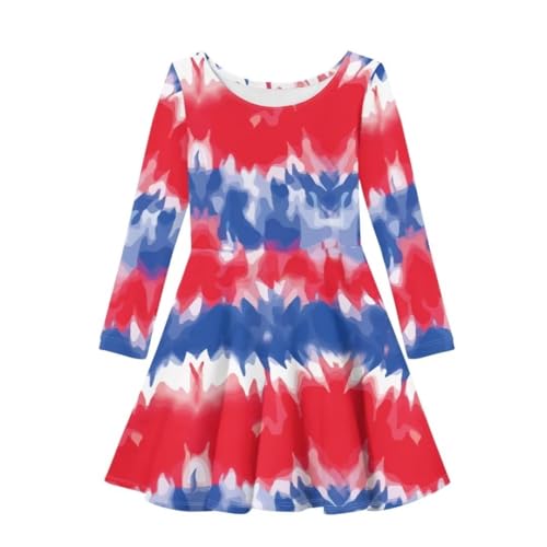 Girls Midi Dresses Cute Graphic Long Sleeve Round Neck Casual Swing A-Line Party Dress