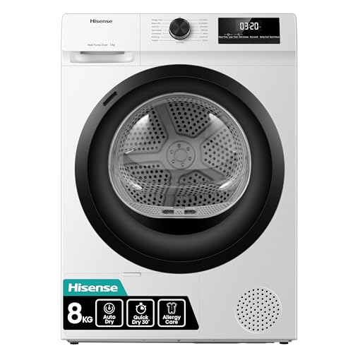 Hisense DH1Q802BW2 60cm Freestanding 8 KG Heatpump Front Load Tumble Dryer 16 Programmes Auto Dry Steam Refresh Allergy Care - White