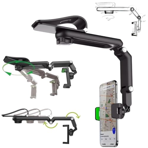 2024 Rotatable and Retractable Car Phone Holder Multifunction 1080 Rotation Sun Visor Car Phone Holder Universal Cell Phone Car Holder Mount Car Visor Phone Clip for All Phones (Version1 - Green)