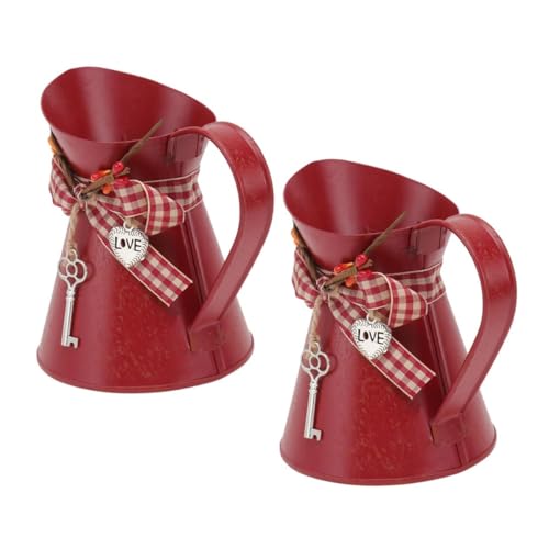 TOGEVAL 2 Stück Vintage Metallkanne Blumentopf Rostfreier Eisen Pflanzkübel Landhausstil Deko für Blumenarrangements und Hochzeitsdeko im Innen Außenbereich